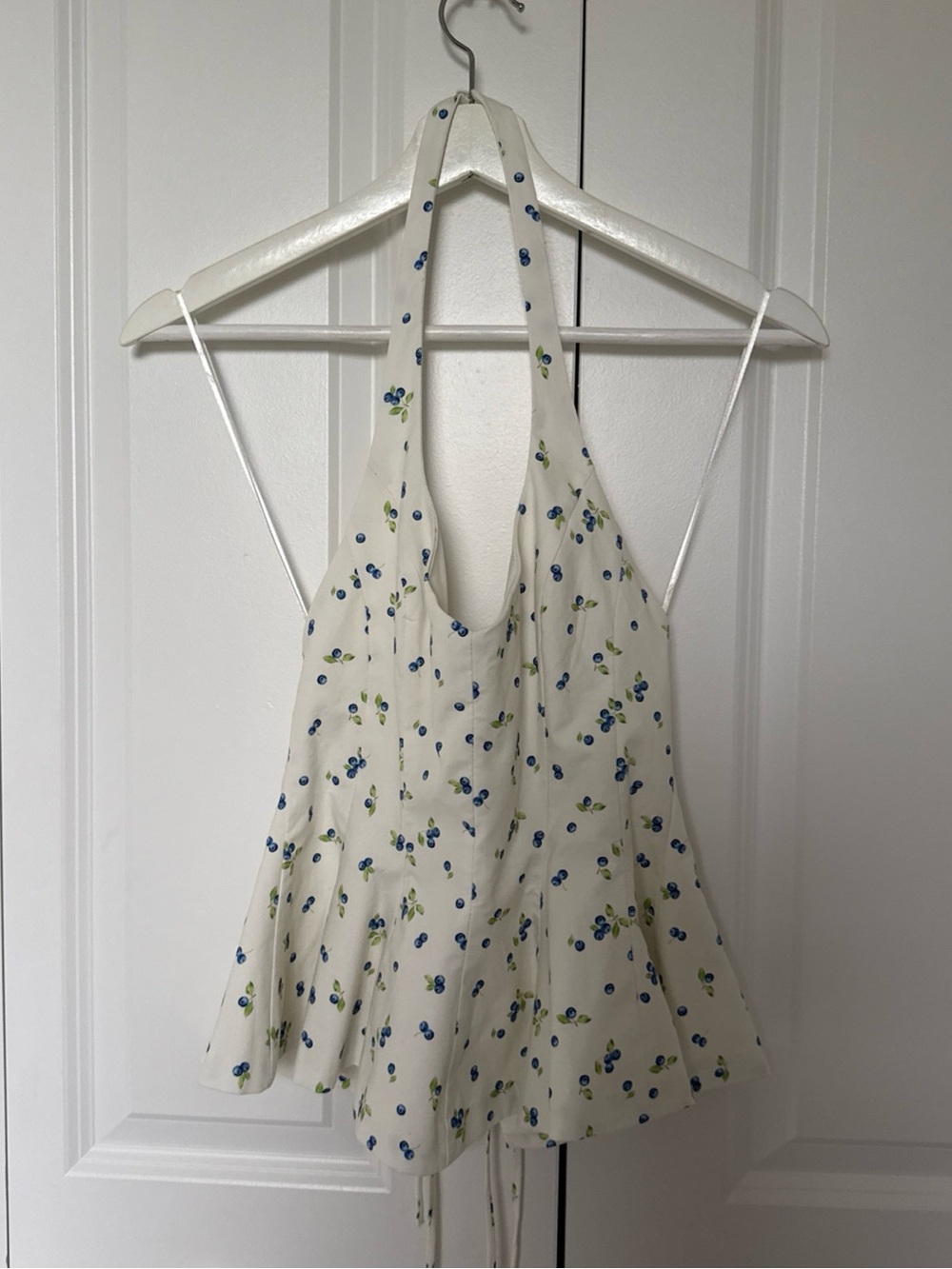 Zara Peplum Backless Halter Neck Top Size‎ S Blueberries Resort Summer